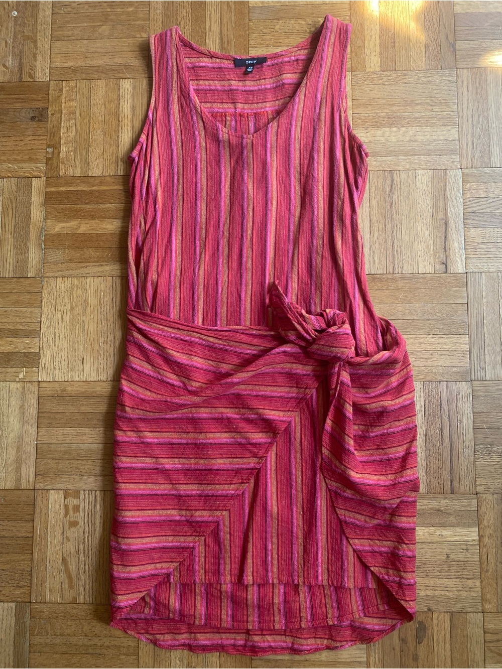 Drew X Anthropologie Striped Tie-Waist Midi Dress Pink/Coral Asymmetrical XS